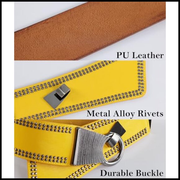 Vintage Punk Studded Belt Adjustable Elastic Waistband Retro 80s Style